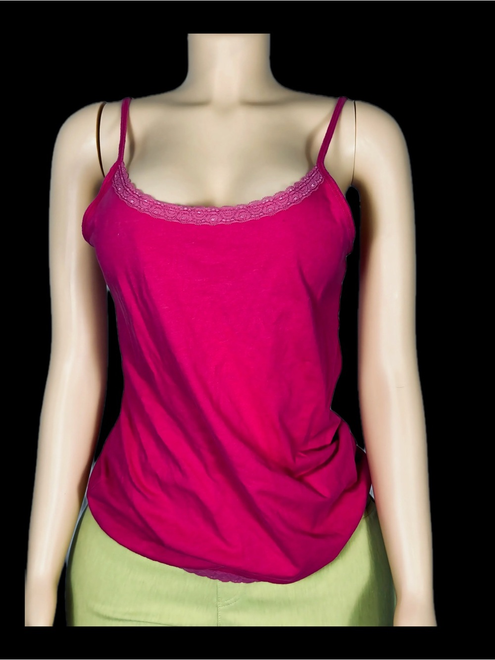 Faded Glory Hot Pink Lace-Trim Spaghetti Strap Camisole 2000-2010 Era